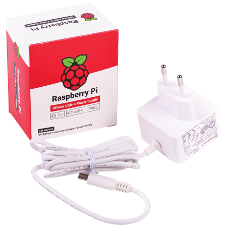 Raspberry Pi Accessory, Raspberry Pi 4 Model B Official PSU, USB-C, 5.1V, 3A, EU Plug, White