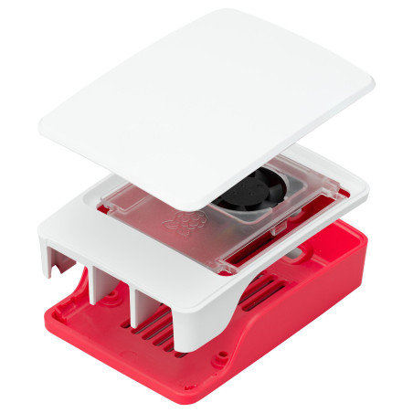 RPI 5-Accessories, Plastic case, Inbuilt fan, Red-White