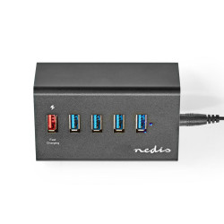 Nedis USB Hub 5-Port QC3.0 / USB 3.2 Gen1 Mains Powered / USB Powered 5 Gbps 5x USB