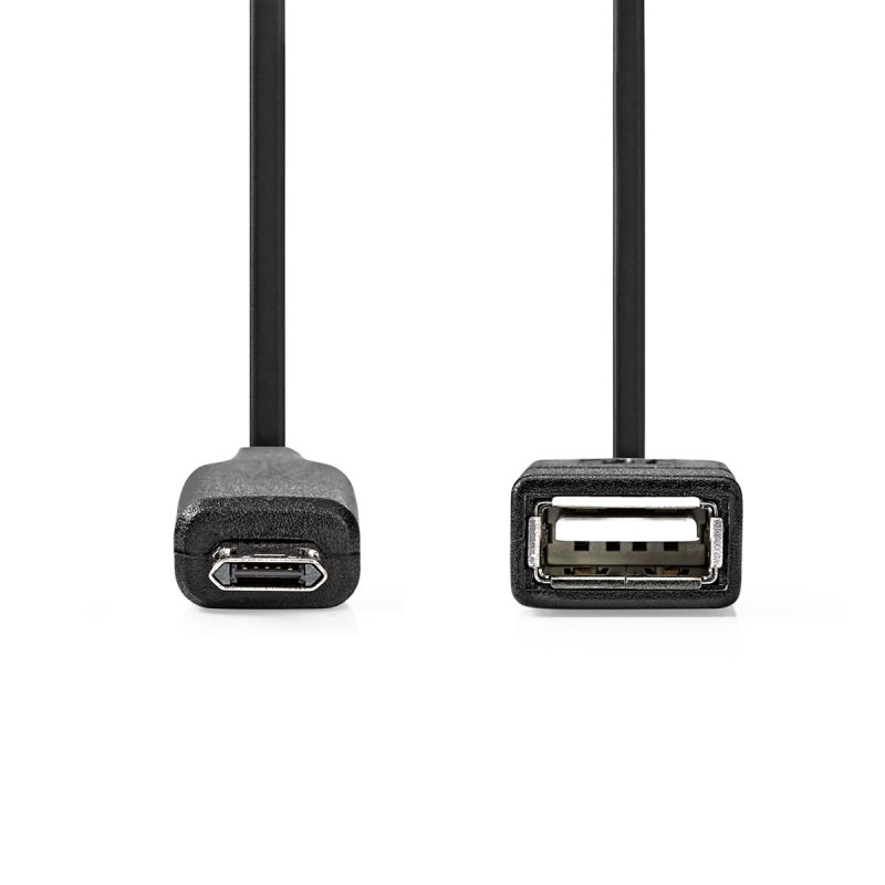 Nedis USB Micro-B Adapter USB 2.0 USB Micro-B Male USB-A Female 480 Mbps 0.20 m Rond Vernikkeld PVC Zwart