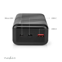 Nedis Externe Powerbank - 32000 mAh, 2 uitgangen USB-C/USB-A, PD 65W