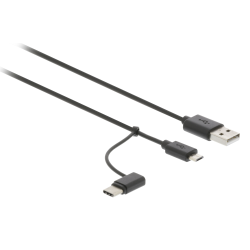 USB 2.0 Kabel USB A Male - USB-Micro-B / USB-C Male 1 m Zwart + Type-C-Adapter