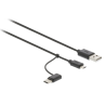 USB 2.0 Cable USB-A Male - USB Micro B / USB-C™ Male 1 m Black + Type-C Adapter