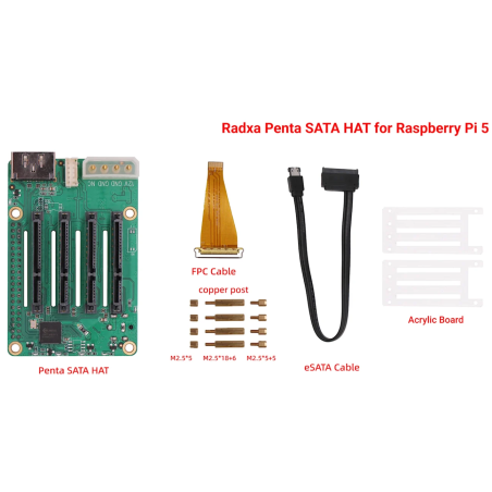 Radxa Penta SATA HAT (RA006FFC) – 5 SATA + eSATA voor Raspberry Pi 5