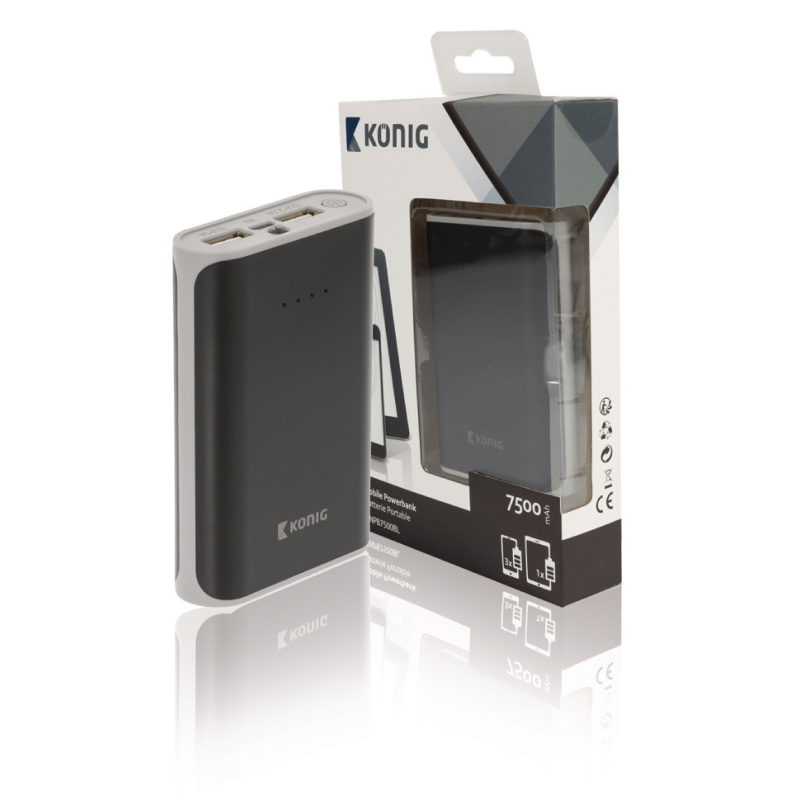 König Portable Power Bank Lithium-Ion 7500 mAh USB Black