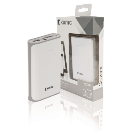 König Portable Power Bank Lithium-Ion 7500 mAh USB White
