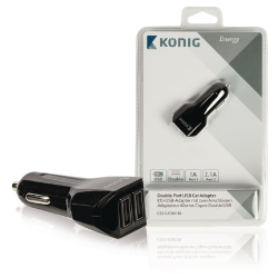 König Car Charger 2-Outputs 3.1 A USB Black