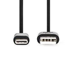 USB-Kabel 2.0 - USB-A Male - USB-C™ Male - 480 Mbps - Vernikkeld - 0.10 m - Rond - PVC - Zwart