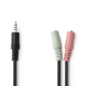 Nedis Câble audio pour Casque 3,5 mm Mâle - 2x 3,5 mm Femelle 0,2 m Noir